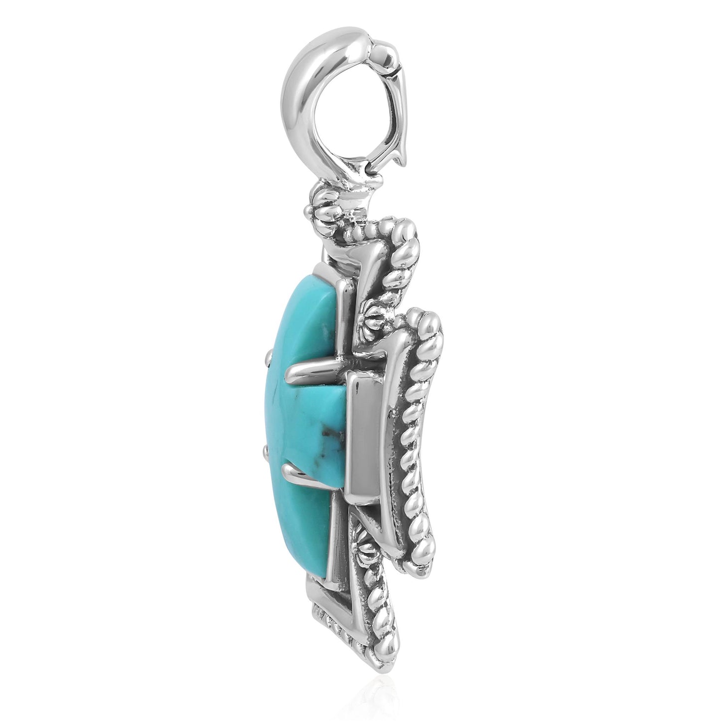 Sterling Silver Kingman Turquoise Rope Detail Cross Pendant Enhancer