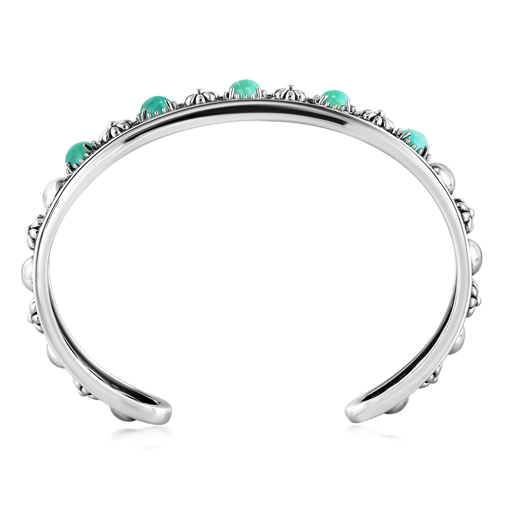 Sterling Silver Green Turquoise Concha Flower Narrow Cuff Bracelet