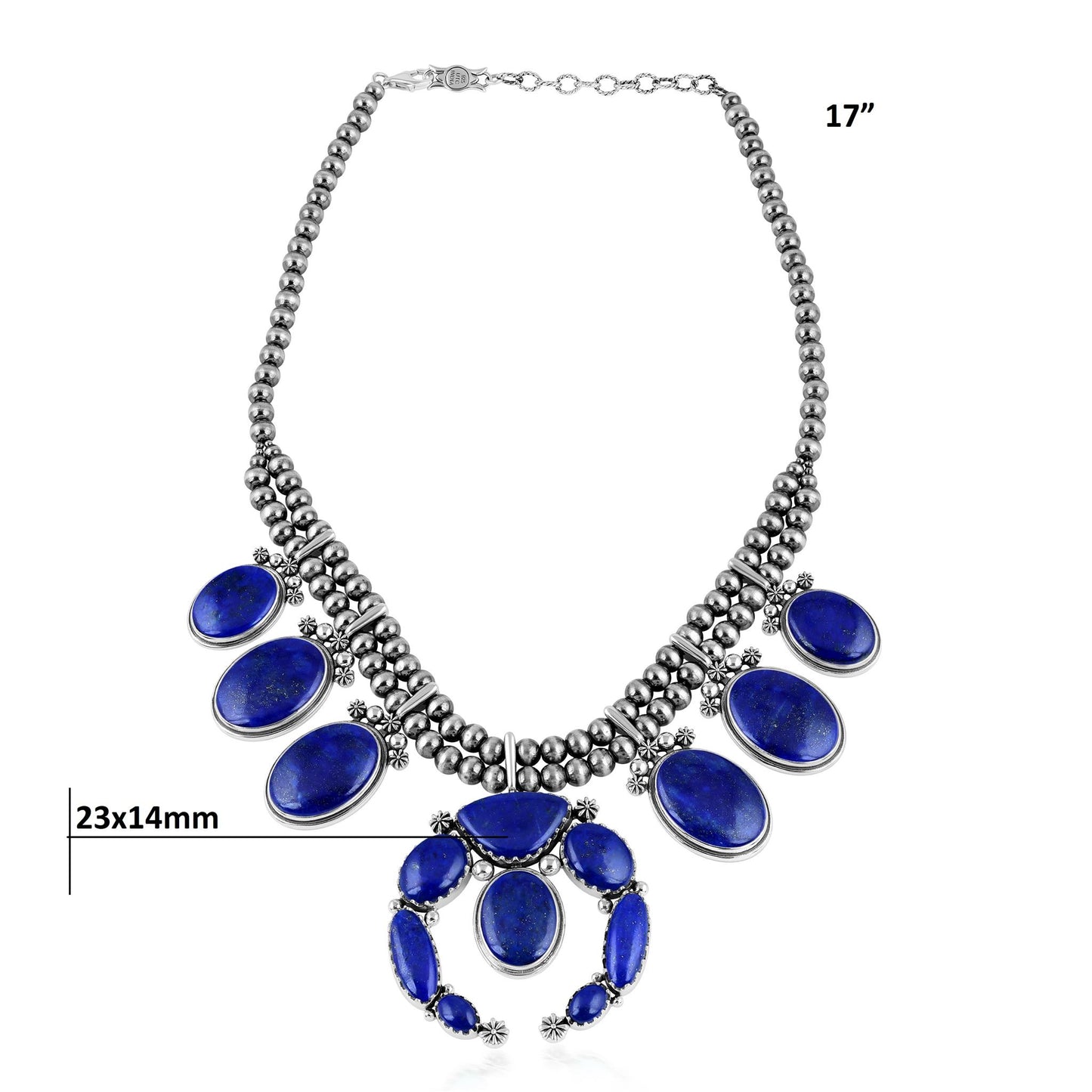 Sterling Silver Lapis Naja Squash Blossom Statement Necklace