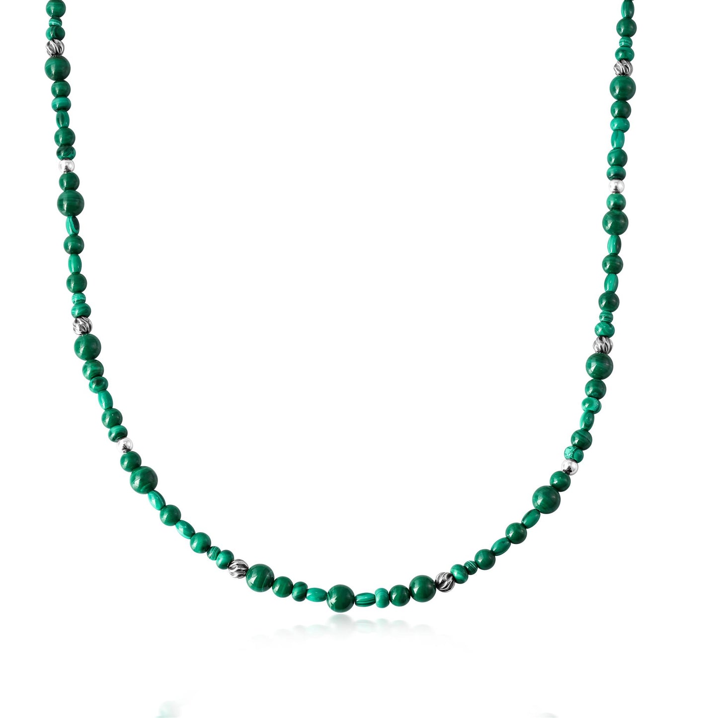 EXCLUSIVELY OURS! Sterling Silver Malachite Beaded Necklace, 36 Inches