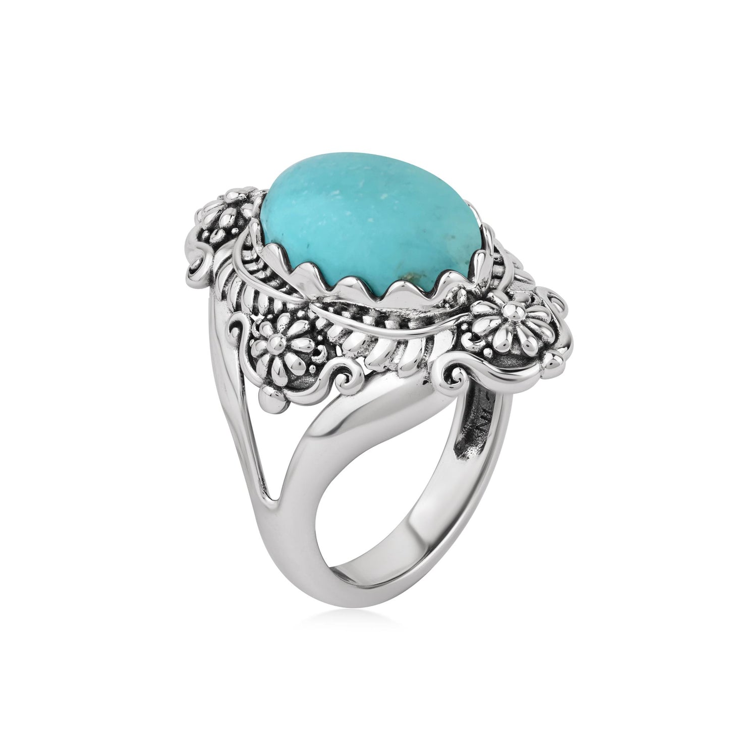  Sterling Silver Kingman Turquoise Oval Scalloped Concha Ring