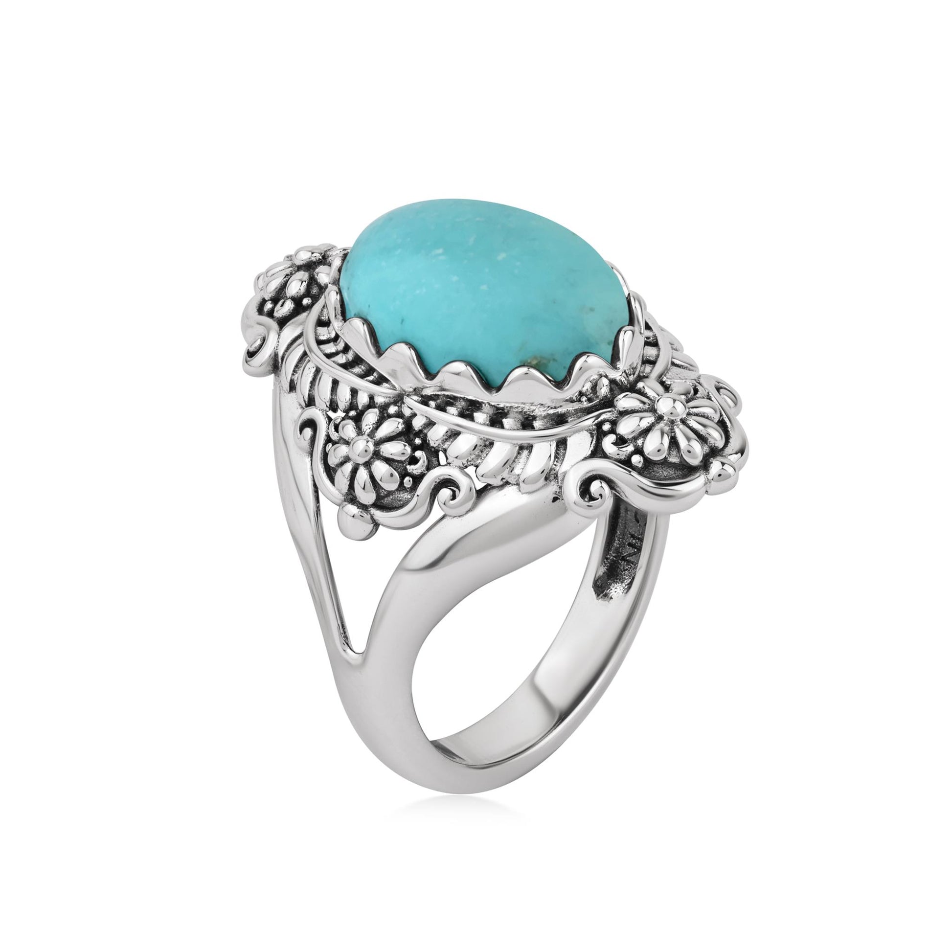  Sterling Silver Kingman Turquoise Oval Scalloped Concha Ring