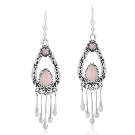 Sterling Silver Pink Opal Pear-Cut Lever Back Dangle Earrings