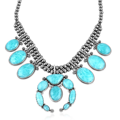 Sterling Silver Amazonite Naja Squash Blossom Statement Necklace