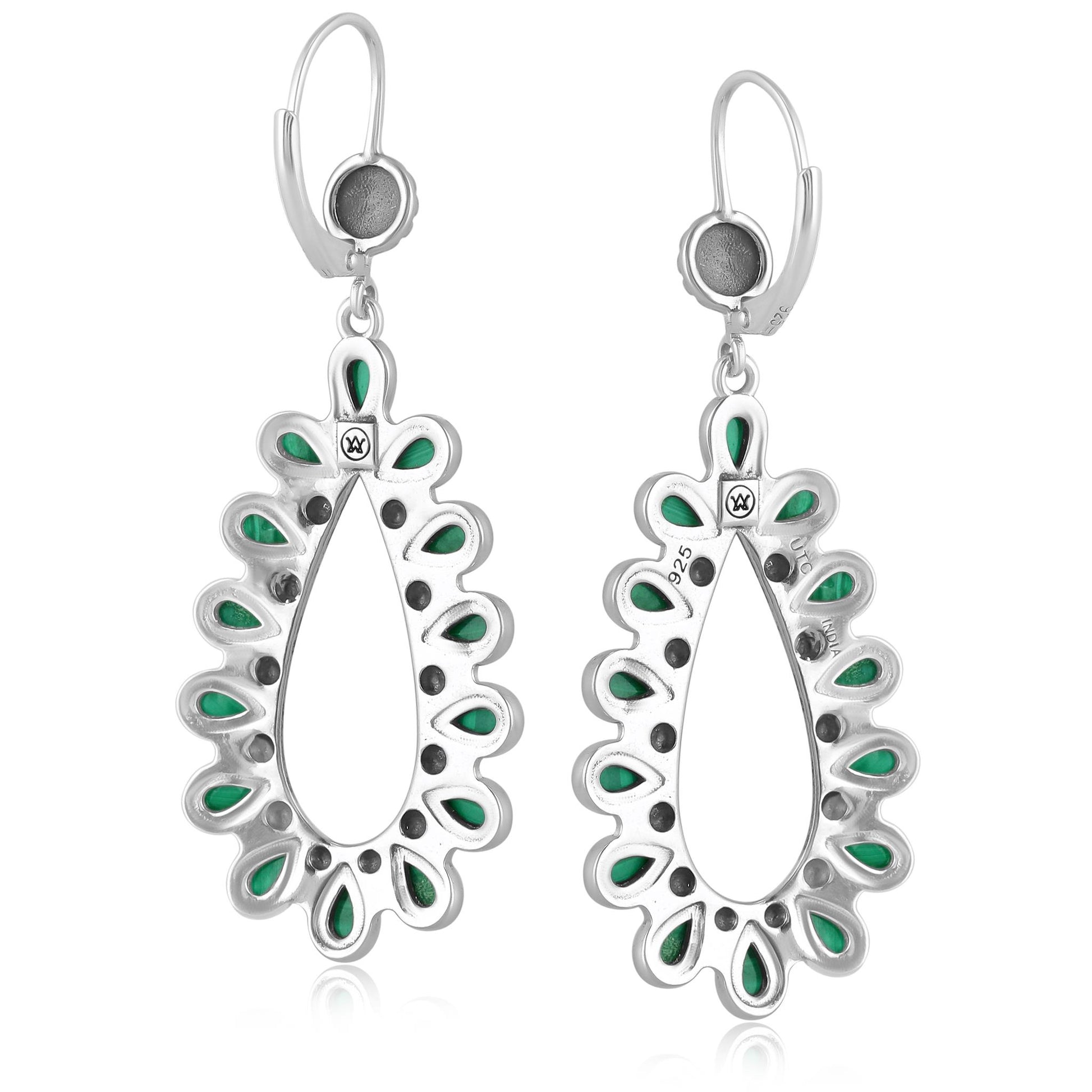 EXCLUSIVELY OURS! Sterling Silver Malachite Open Teardrop Dangle Earrings