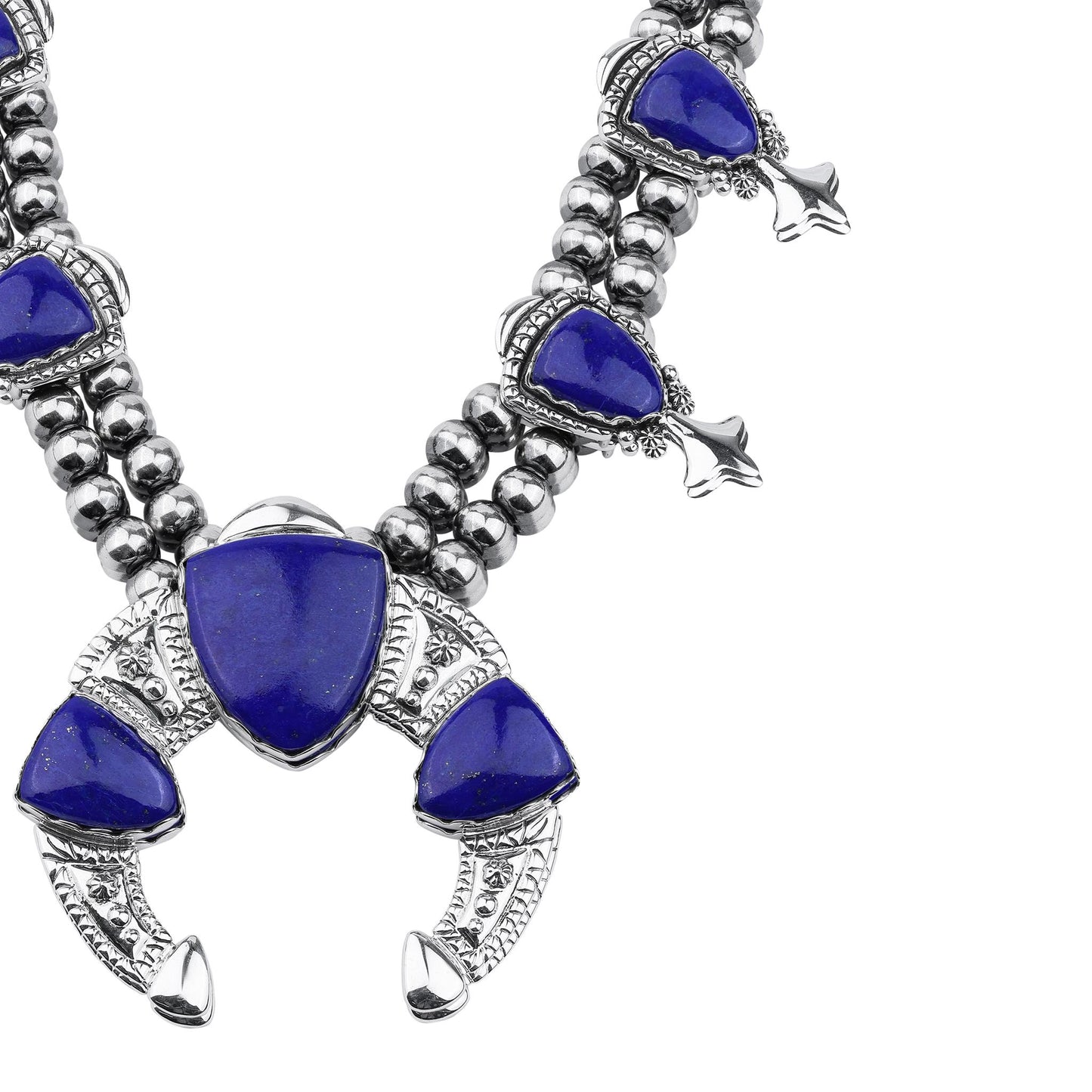 LIMITED EDITION! Sterling Silver Lapis Arrowhead Squash Blossom Statement Necklace