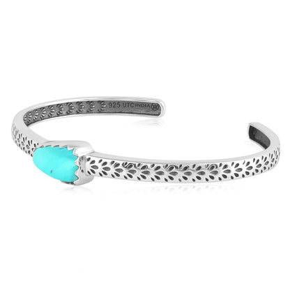 Sterling Silver Kingman Turquoise Fancy Cut Stackable Cuff Bracelet, Sizes Small to Large