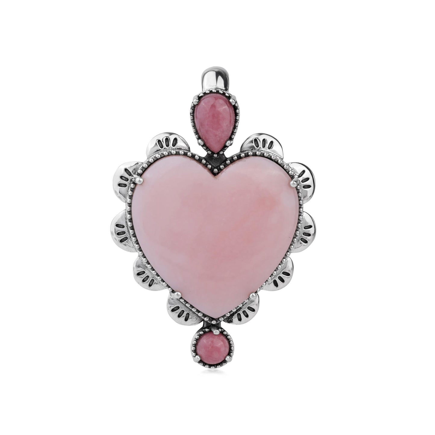 EXCLUSIVELY OURS! Sterling Silver Pink Opal and Rhodonite Large Heart Design Pendant Enhancer
