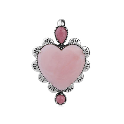 EXCLUSIVELY OURS! Sterling Silver Pink Opal and Rhodonite Large Heart Design Pendant Enhancer