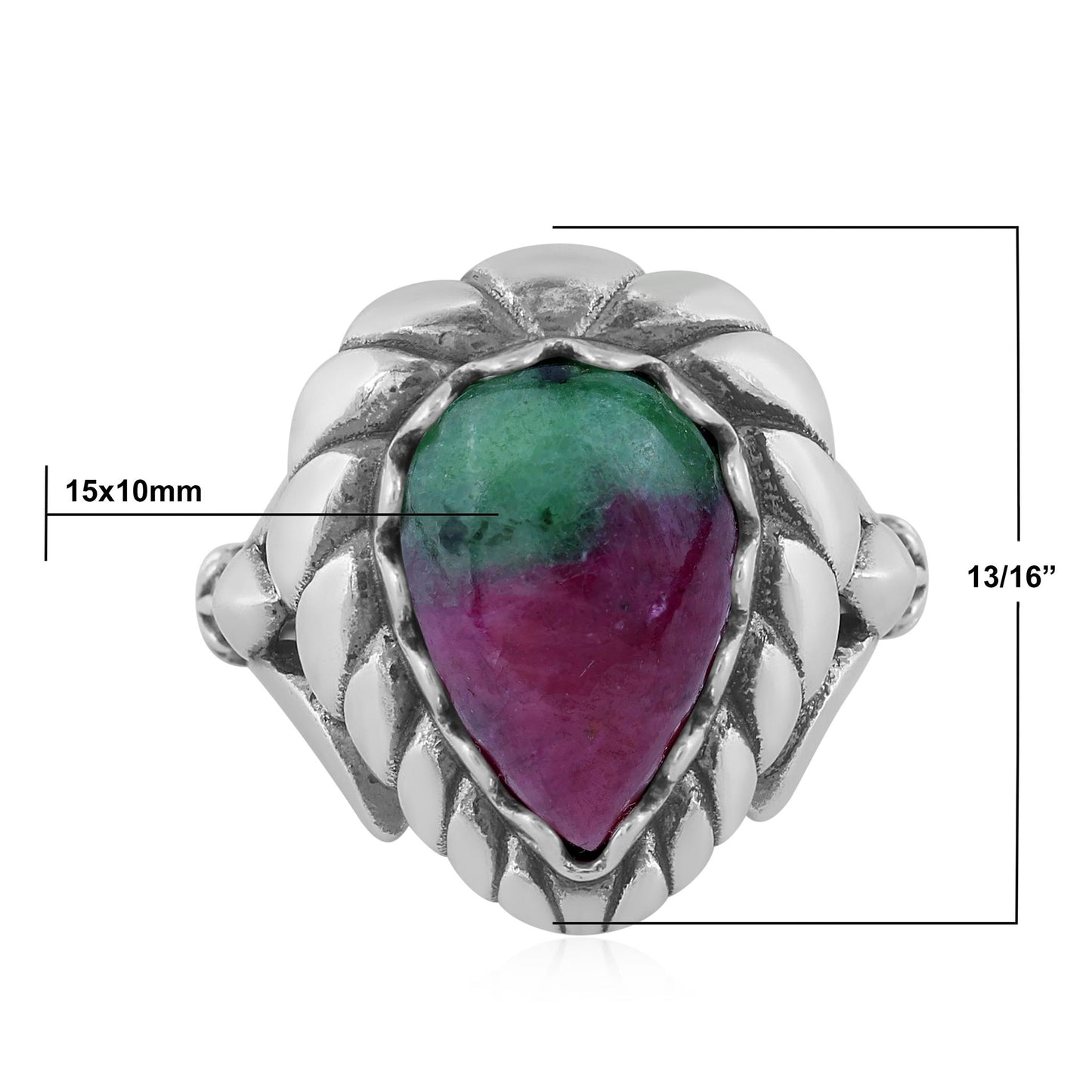 EXCLUSIVELY OURS! Sterling Silver Ruby Zoisite Pear Cut Rope Ring, Sizes 5 to 11