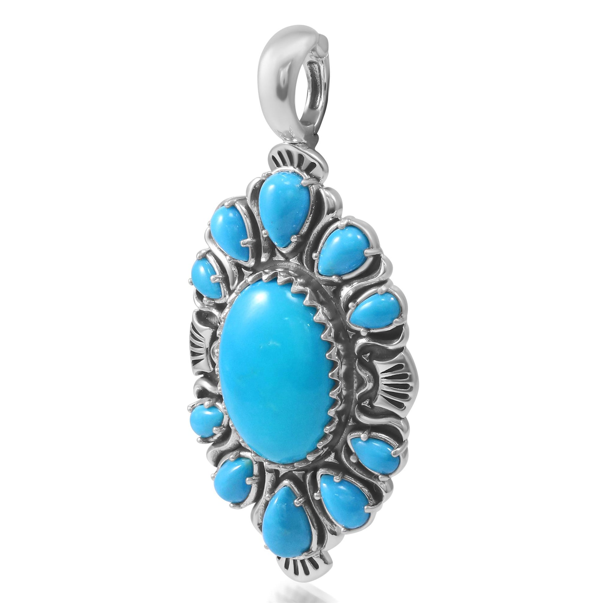 Sterling Silver Kingman Turquoise Oval and Pear Bold Pendant Enhancer