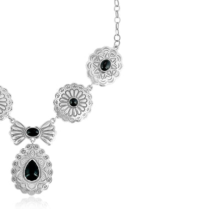 Sterling Silver Black Agate Concha Statement Necklace