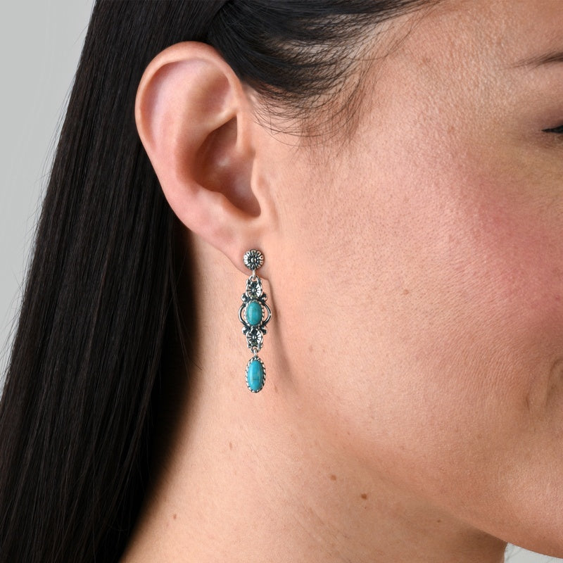 Sterling Silver Women’s Drop & Dangle Earrings Blue Turquoise Gemstone Floral Design