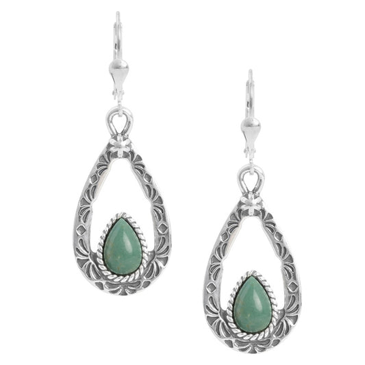 Sterling Silver Green Turquoise Gemstone Teardrop Dangle Earrings