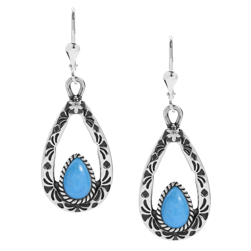 Sterling Silver Blue Turquoise Gemstone Teardrop Dangle Earrings