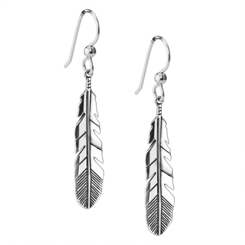 Sterling Silver Feather Dangle Earrings – American West Jewelry