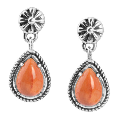 Sterling Silver Orange Spiny Oyster Gemstone Drop Earrings