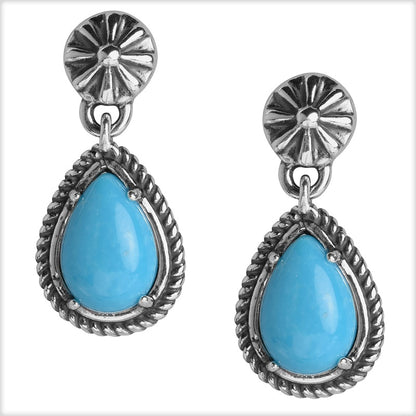 Sterling Silver Blue Turquoise Gemstone Drop Earrings
