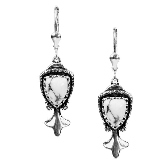 Sterling Silver White Howlite Arrowhead Gemstone Squash Blossom Drop Earrings