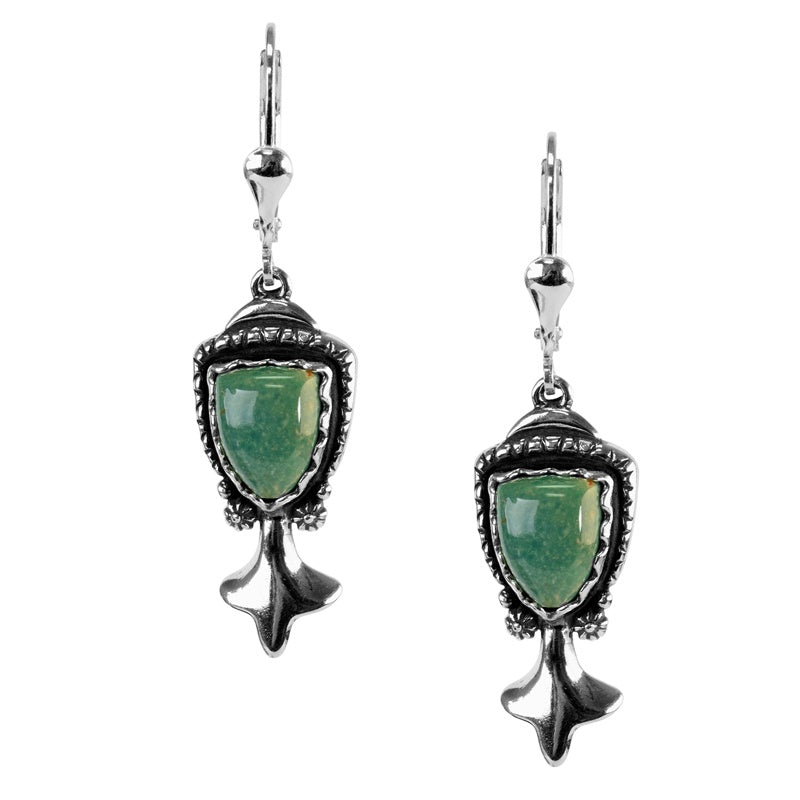 Sterling Silver Green Turquoise Arrowhead Gemstone Squash Blossom Drop Earring