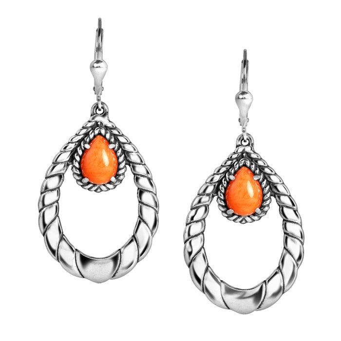Spiney Rope Sterling Silver Orange Spiny Gemstone Rope Hoop Earrings – American ...