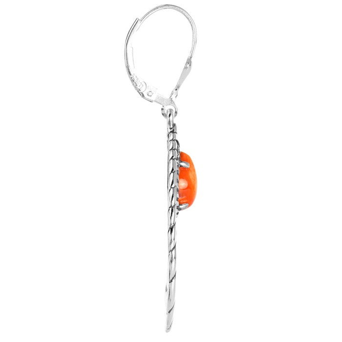 Sterling Silver Orange Spiny Gemstone Rope Hoop Earrings