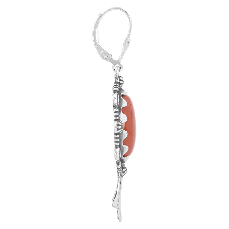 Sterling Silver Red Jasper Gemstone Squash Blossom Earrings