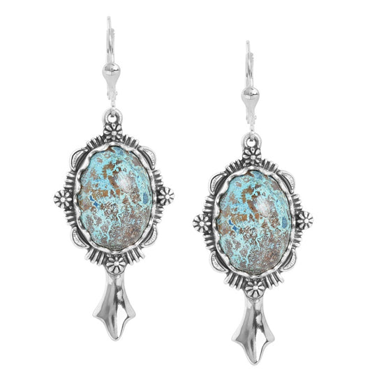 Sterling Silver Blue Green Chrysocolla Gemstone Squash Blossom Earrings
