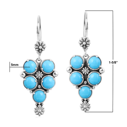 EXCLUSIVELY OURS! Sterling Silver Sleeping Beauty Turquoise Concha Cluster Lever Back Earrings