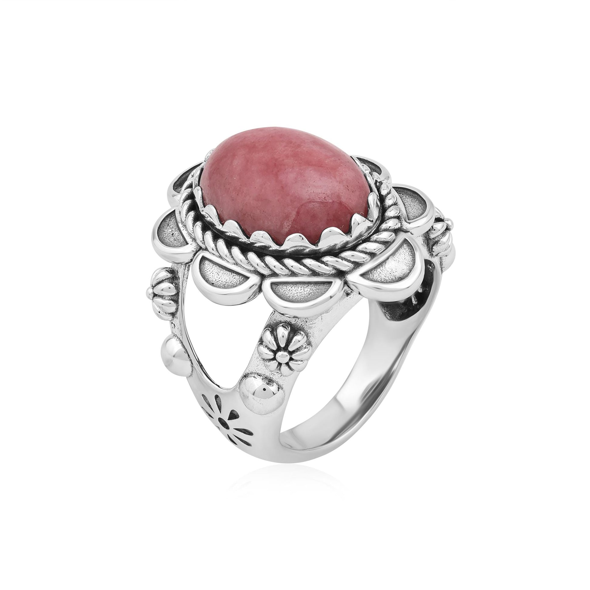 Sterling Silver Rhodonite Oval Scallop Ring