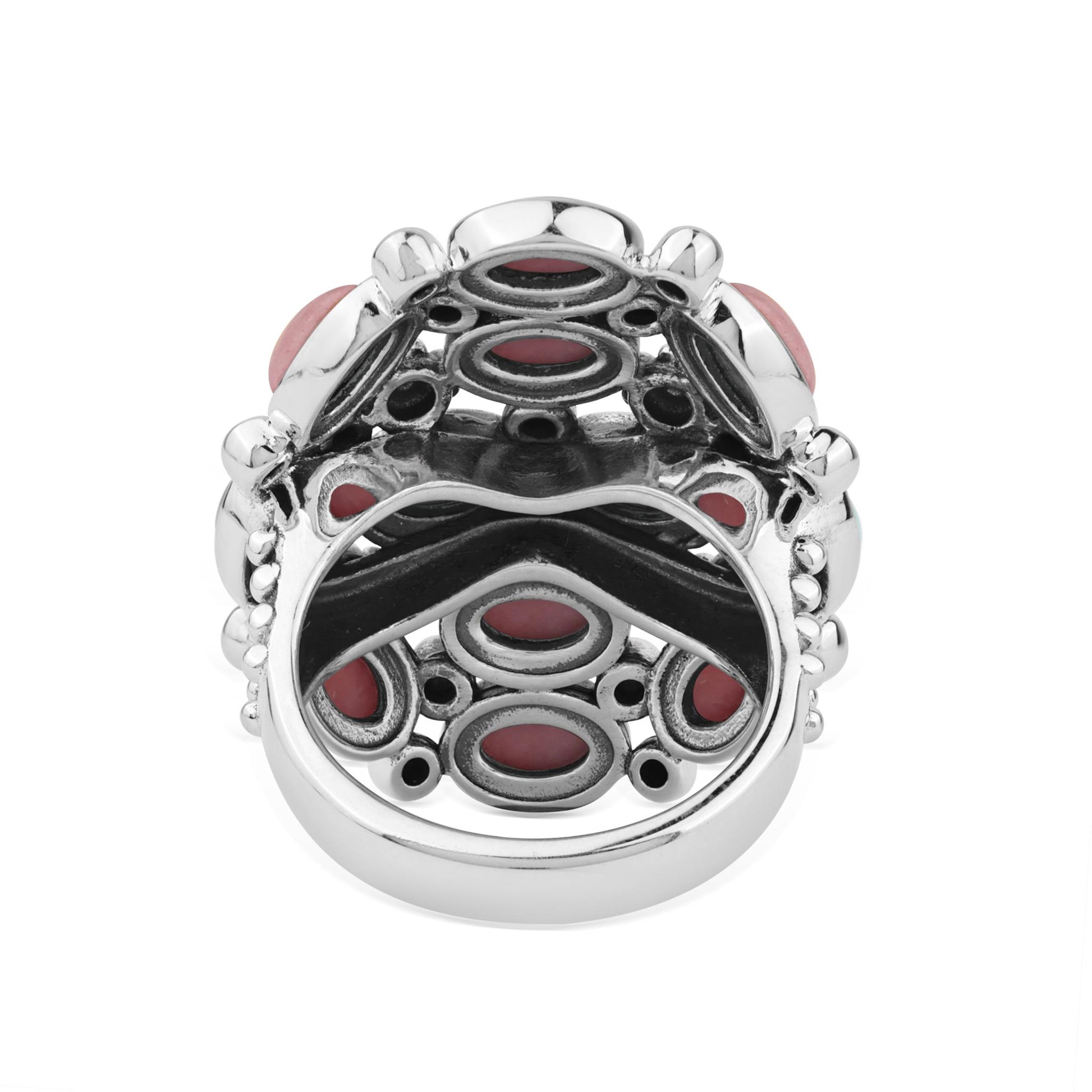  Sterling Silver Rhodonite Oval 12-Stone Cluster Ring