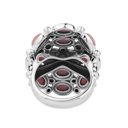  Sterling Silver Rhodonite Oval 12-Stone Cluster Ring