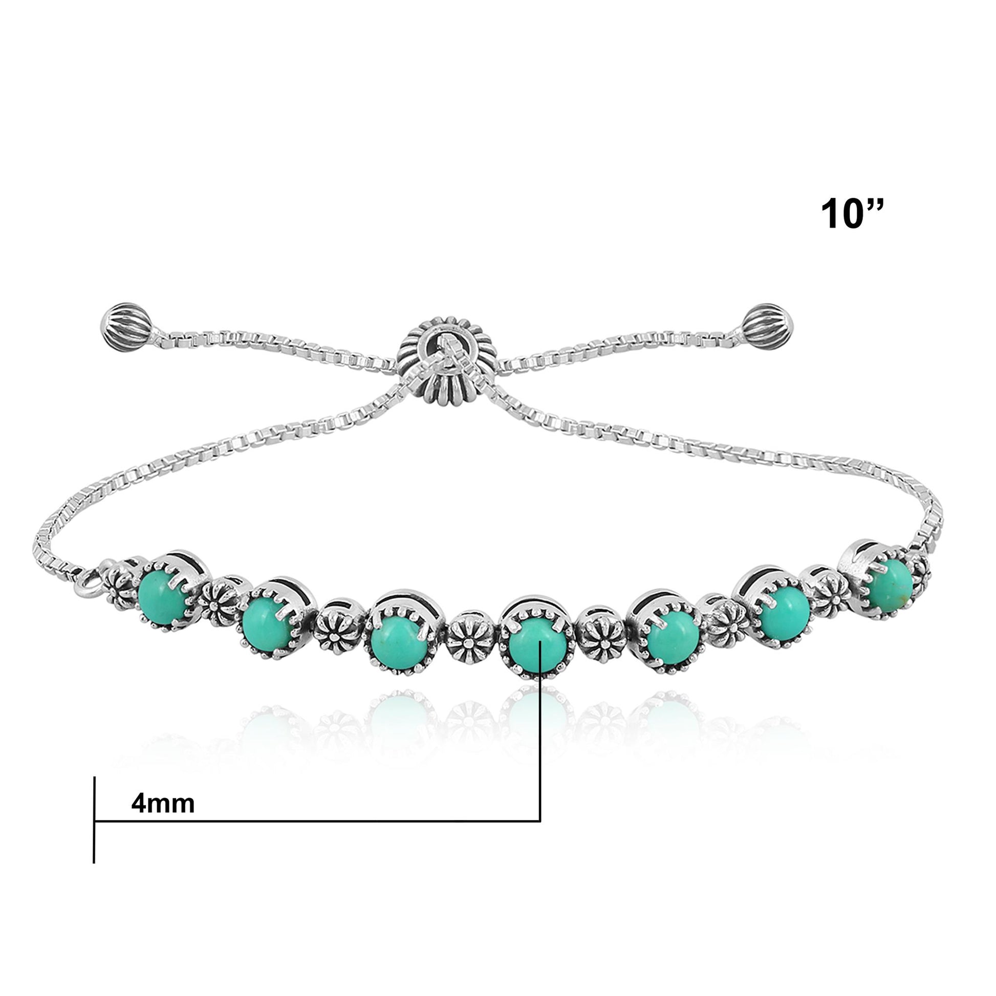 Sterling Silver Turquoise Adjustable Friendship Bracelet