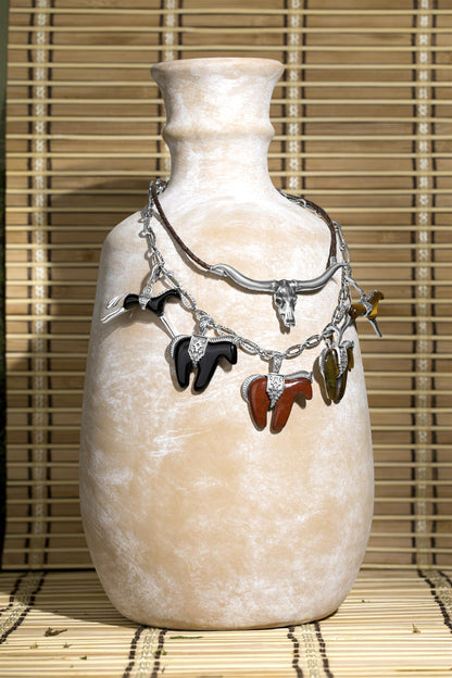 Southwestern Tiger's Eye Running Horse Pendant Enhancer with Sterling Silver Accents