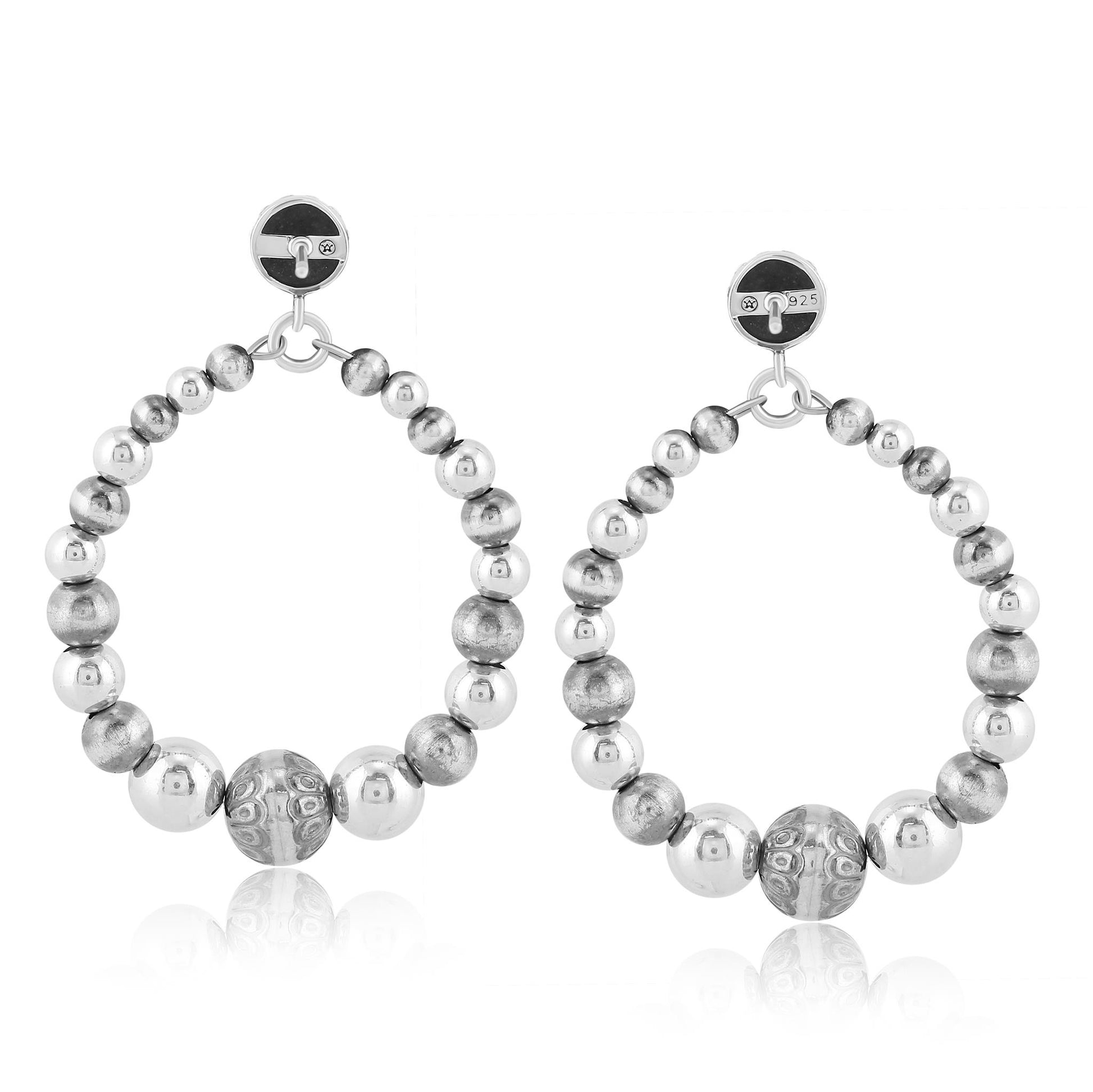 Sterling Silver Graduated Bead Hoop Earrings