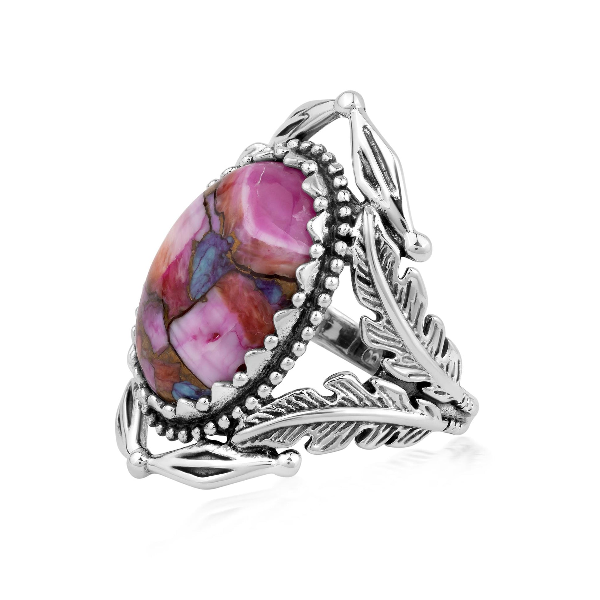 EXCLUSIVELY OURS! Sterling Silver Painted Desert Mosaic Leaf Design Ring
