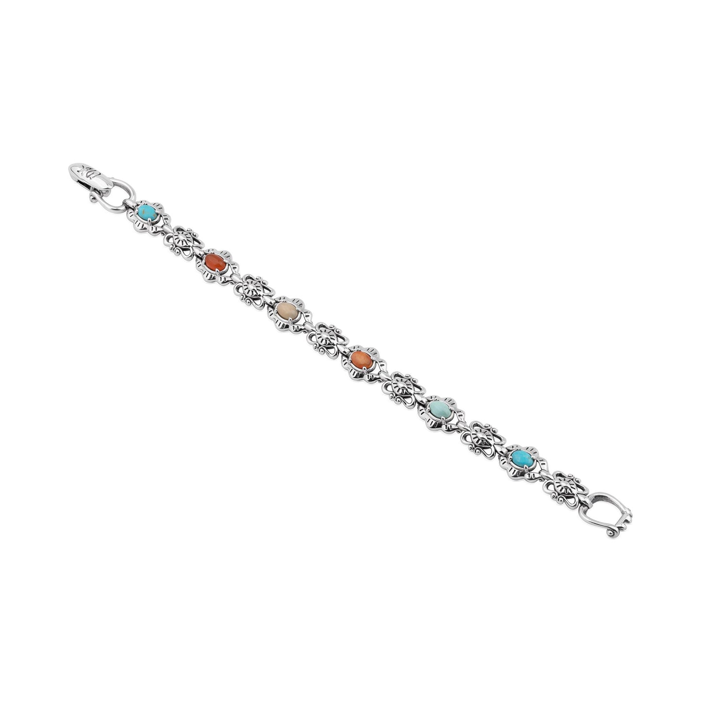 LIMITED EDITION! Sterling Silver Multi-Gemstone Concha Link Bracelet, Sizes Small to Large