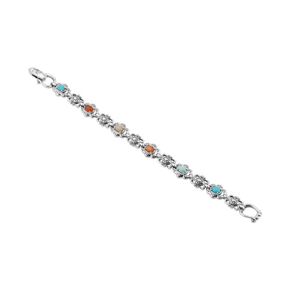 LIMITED EDITION! Sterling Silver Multi-Gemstone Concha Link Bracelet, Sizes Small to Large