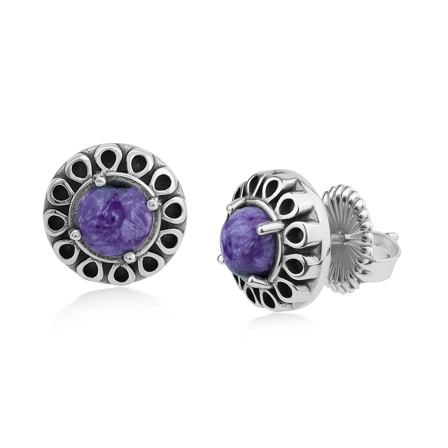 EXCLUSIVELY OURS! Sterling Silver Charoite Sunburst Stud Earrings