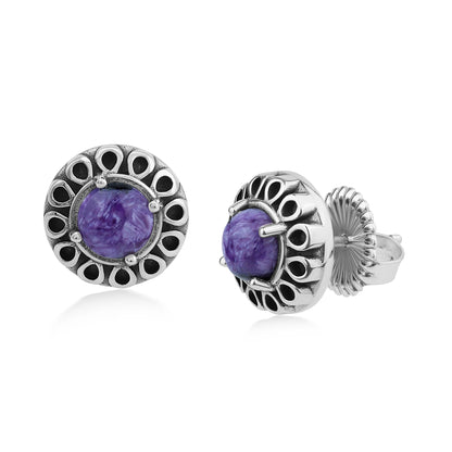 EXCLUSIVELY OURS! Sterling Silver Charoite Sunburst Stud Earrings