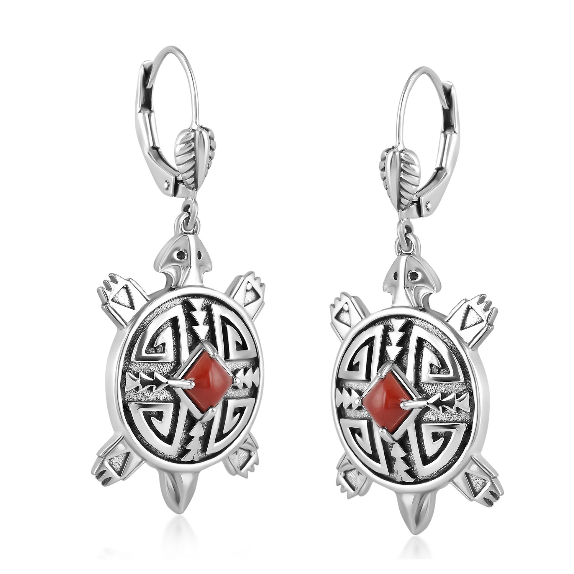 EXCLUSIVELY OURS! Sterling Silver Red Jasper Turtle Dangle Earrings