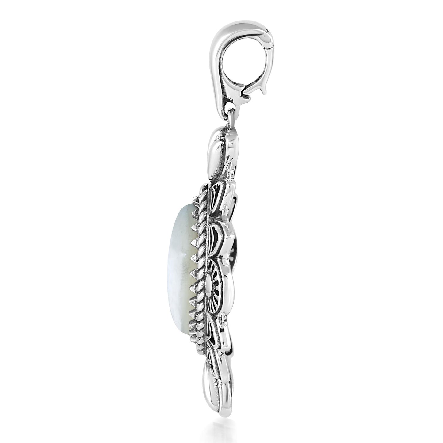  Sterling Silver White Mother of Pearl Marquise Cut Gemstone Pendant Enhancer