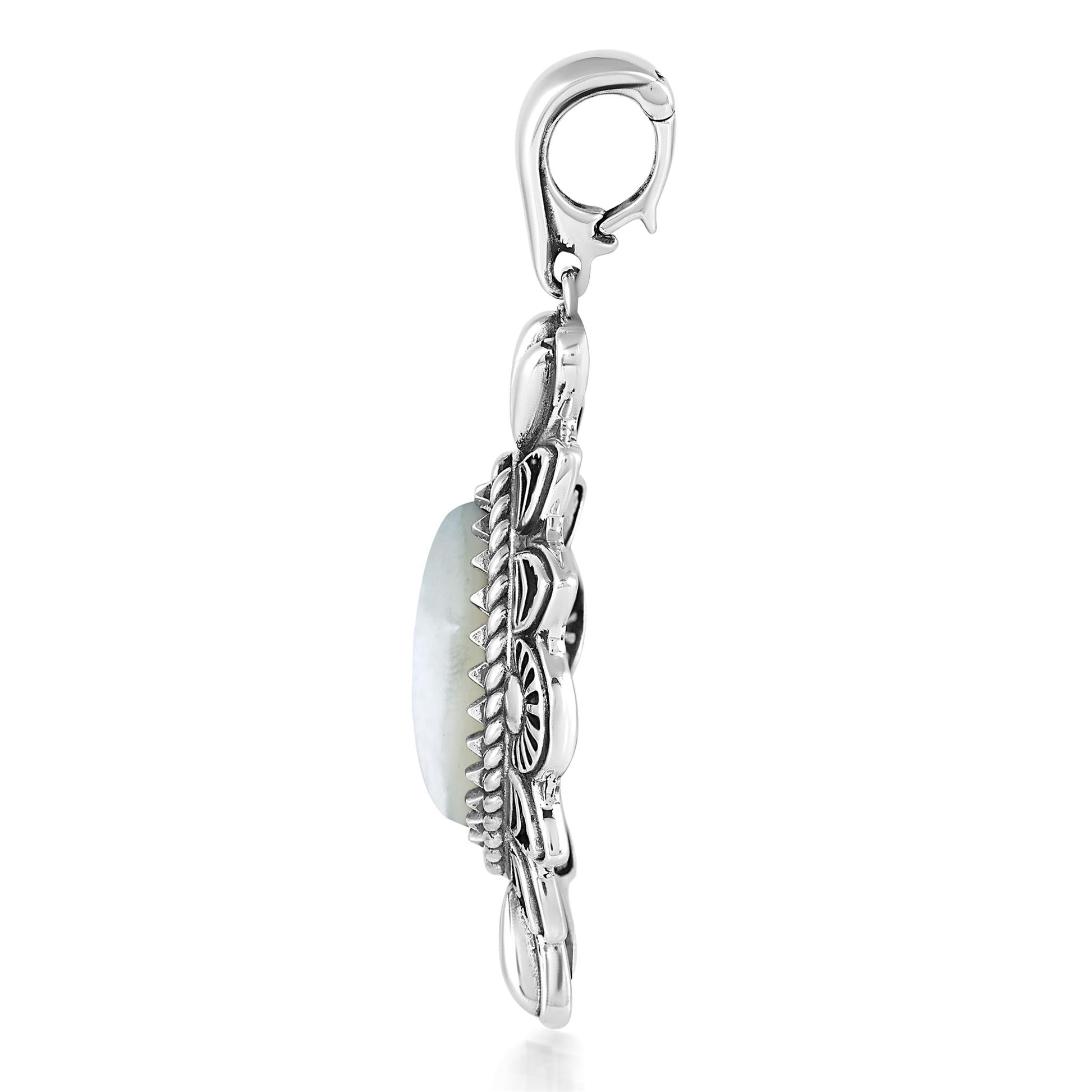  Sterling Silver White Mother of Pearl Marquise Cut Gemstone Pendant Enhancer