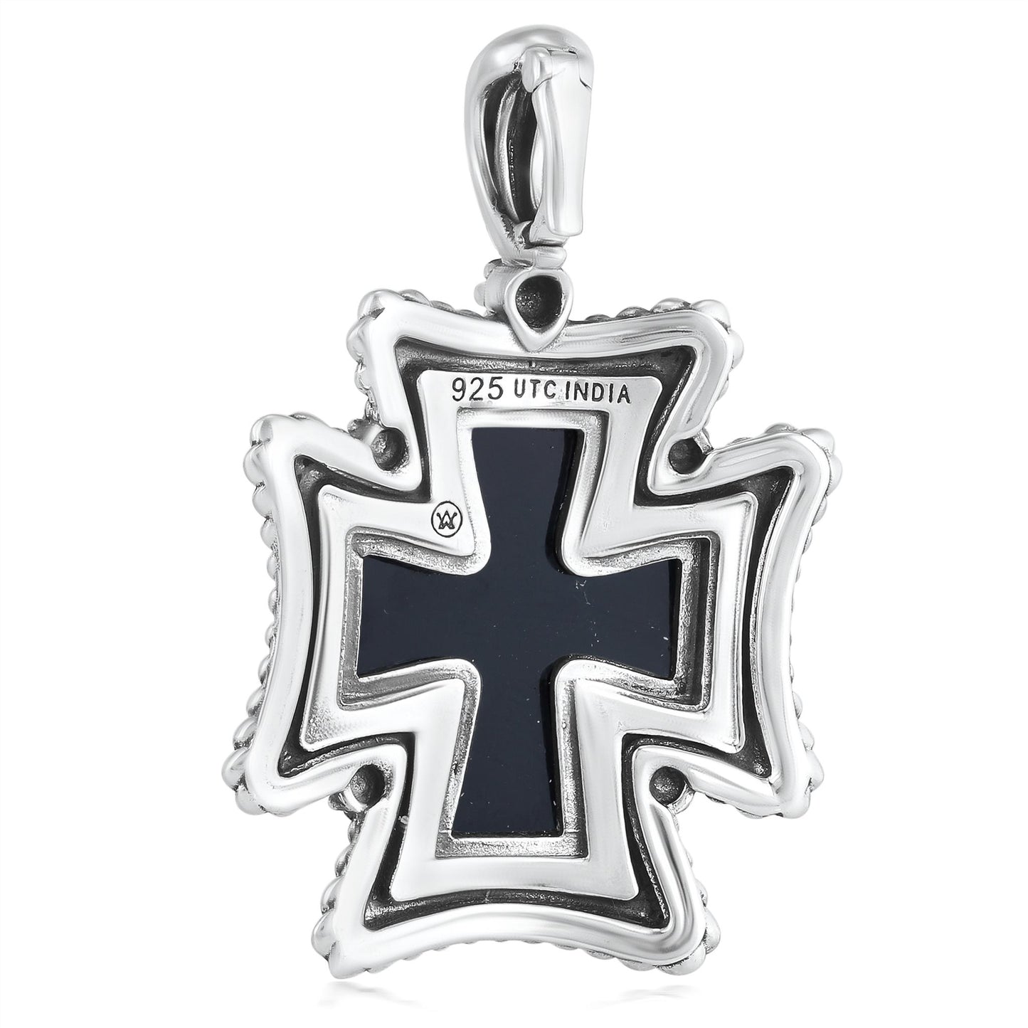 Sterling Silver Black Agate Rope Detail Cross Pendant Enhancer