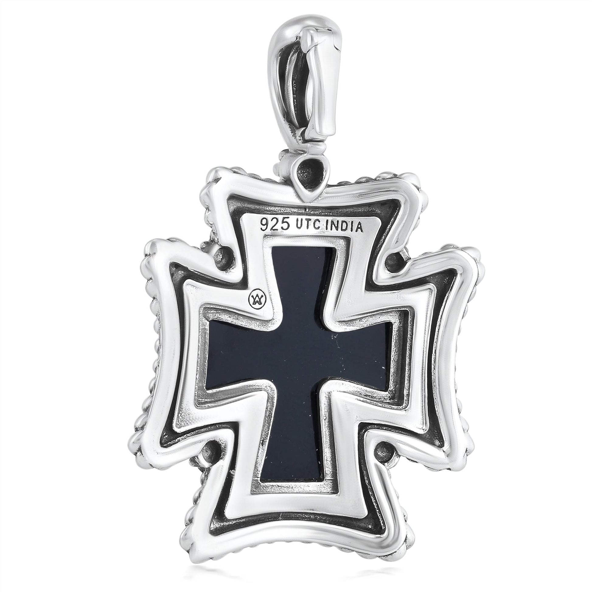 Sterling Silver Black Agate Rope Detail Cross Pendant Enhancer