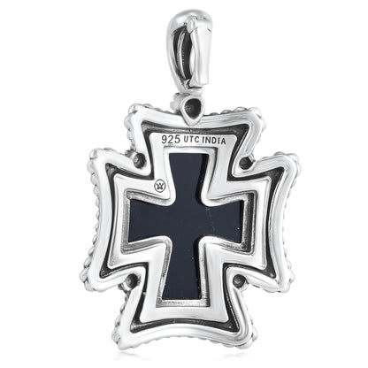 Sterling Silver Black Agate Rope Detail Cross Pendant Enhancer