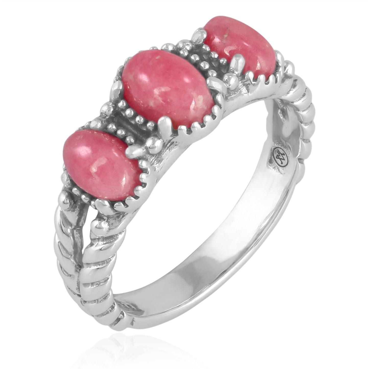 Sterling Silver Rhodonite 3-Stone Ring