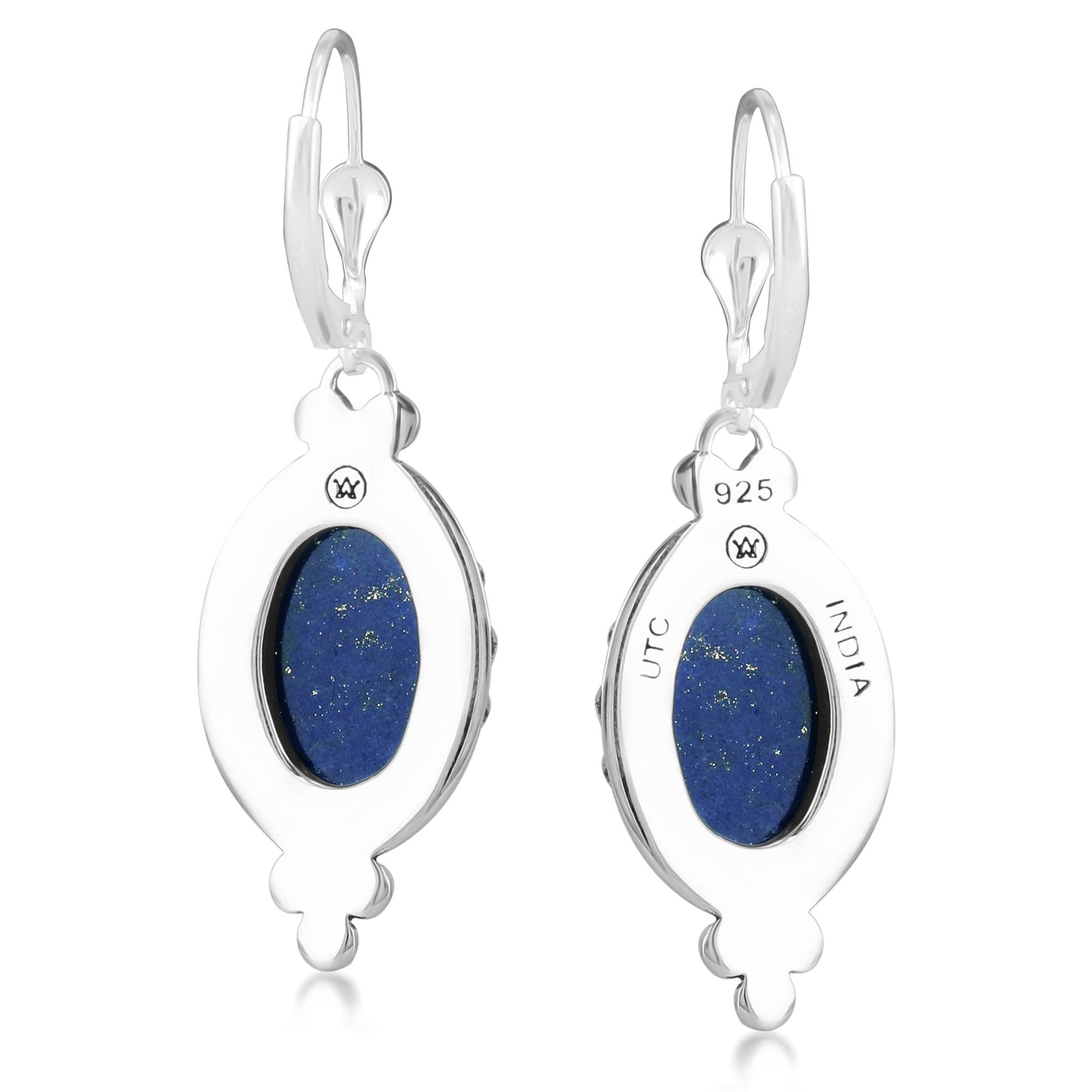 Sterling Silver Lapis Gemstone Crown Detail Lever Back Earrings