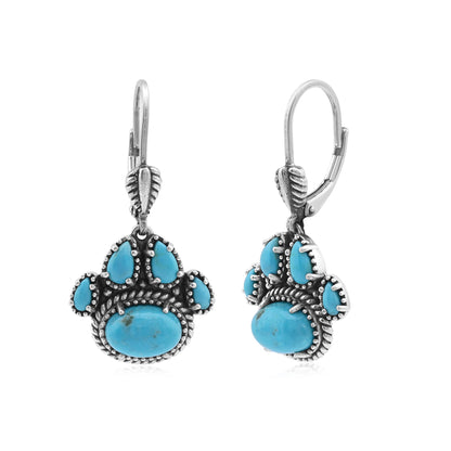 Sterling Silver Kingman Turquoise Pawprint Lever Back Earrings