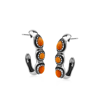 EXCLUSIVELY OURS! Sterling Silver Orange Spiny Oyster Pear and Round Cut Hoop Earrings